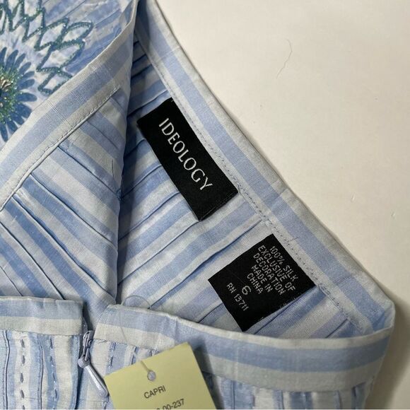 NWT Ideology Softly Pleated silk mini Skirt 6 capri blue embellished feminine - Picture 7 of 11